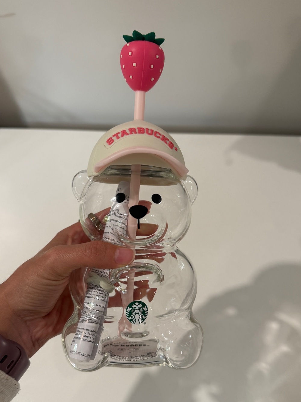 Starbucks Bear Glass Cup with Strawberry Straw | New | 16 oz - Picture 2 of 4
